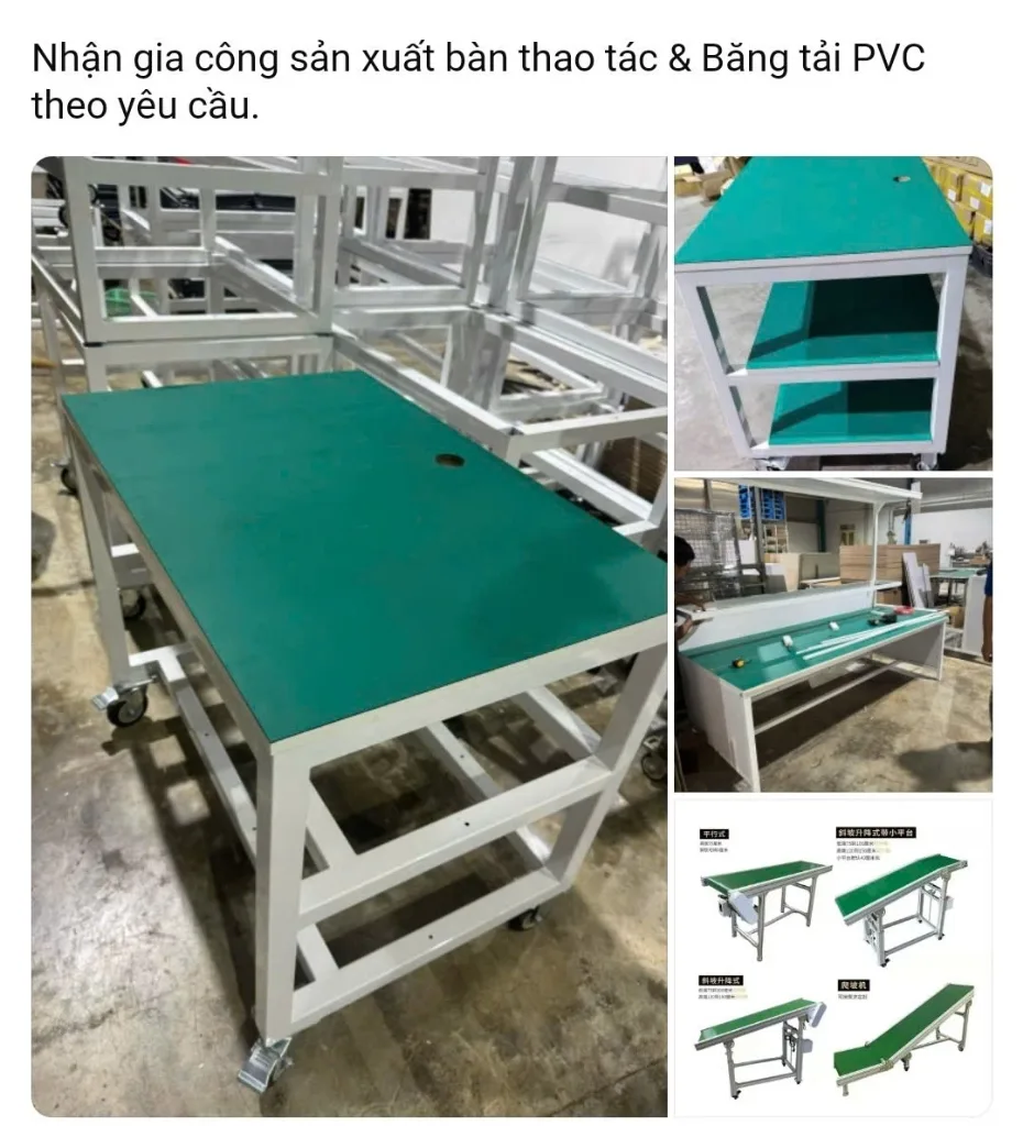 Gia công sản xuất bàn thao tác phòng sạch & Băng tải PVC theo yêu cầu