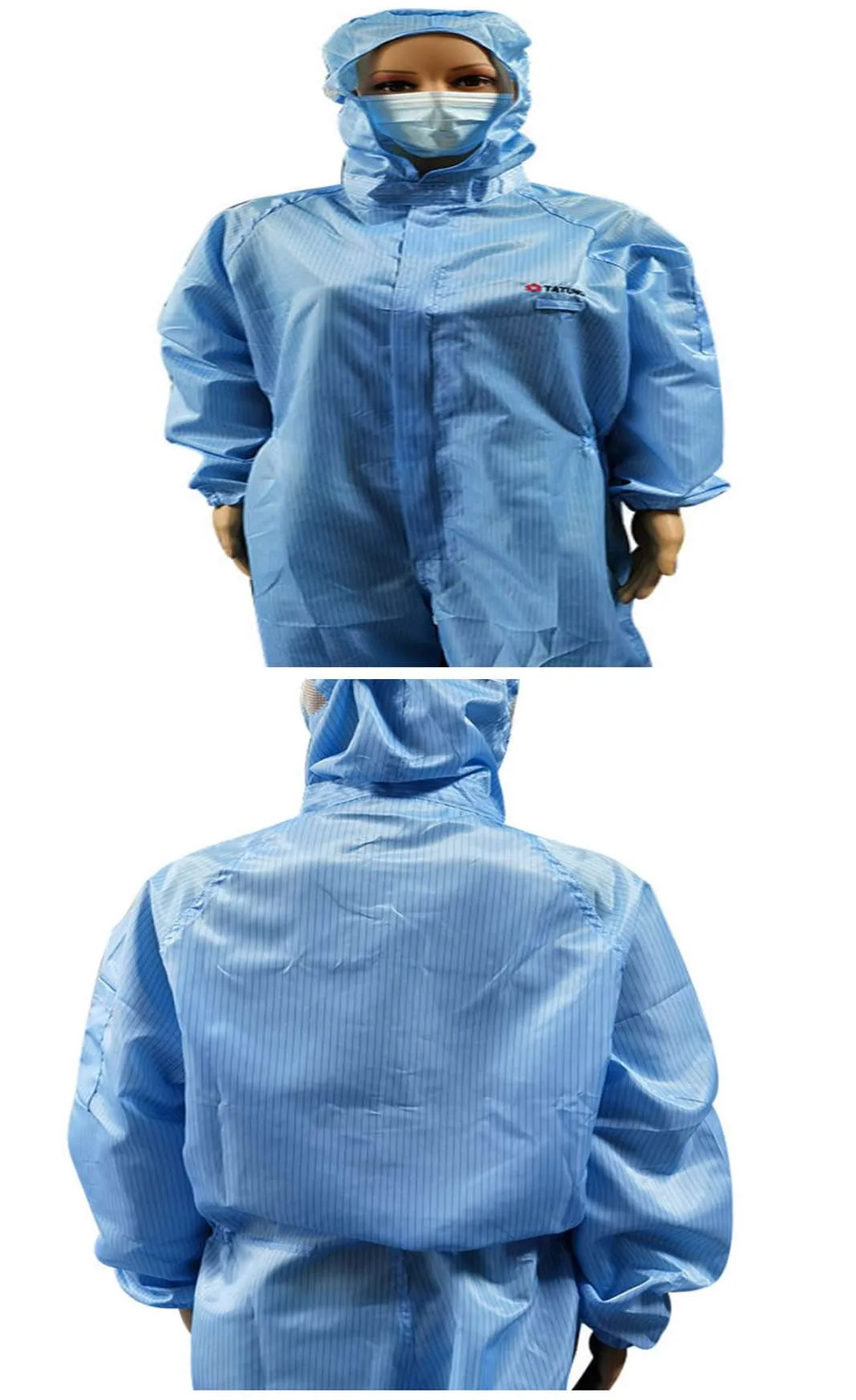 Bộ quần áo phòng sạch liền quần có nón trùm sọc 5mm (ESD Jumpsuit) thumbnail 2