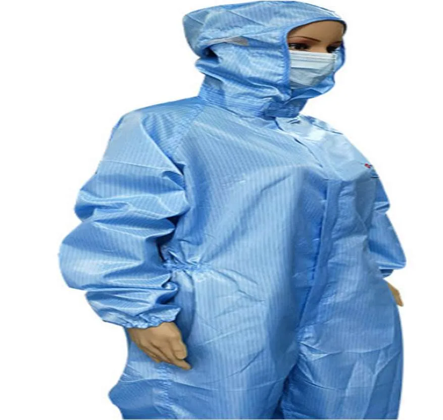 Bộ quần áo phòng sạch liền quần có nón trùm sọc 5mm (ESD Jumpsuit) thumbnail 3