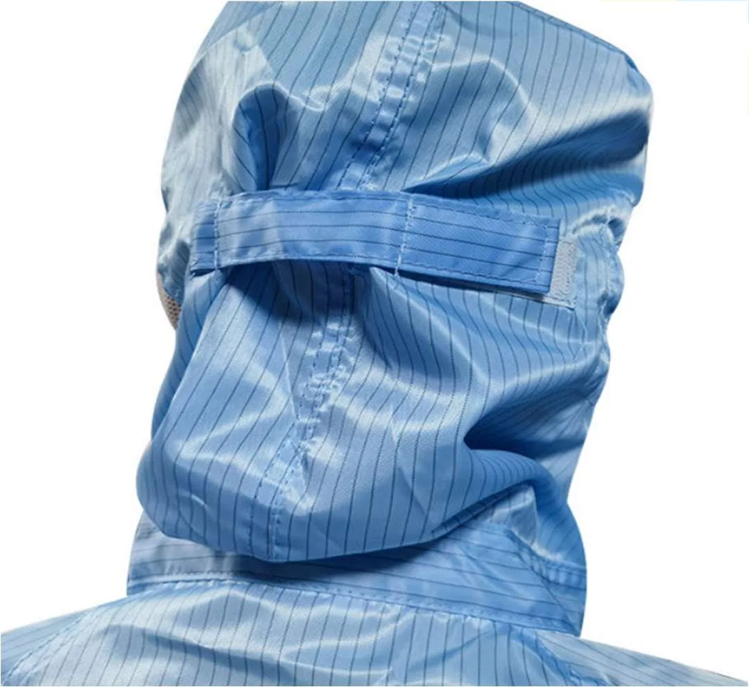 Bộ quần áo phòng sạch liền quần có nón trùm sọc 5mm (ESD Jumpsuit) thumbnail 4
